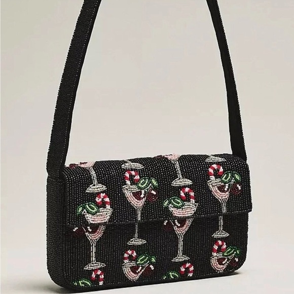 Anthropologie Handbags - Anthropologie Fiona food & drink edition: Black Cocktail Motif Shoulder Bag NWOT